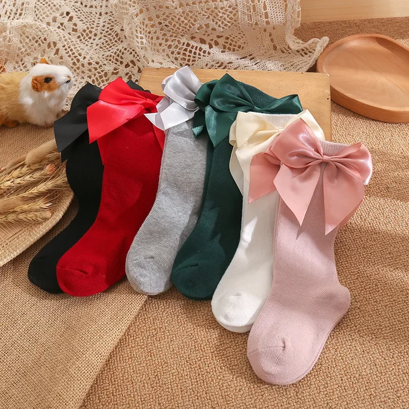 

Baby Girls Socks Autumn Toddlers Silk Big Bow Knee High Long Soft Christmas Sock Cotton Infant Newborn Socken for 0-5 Years