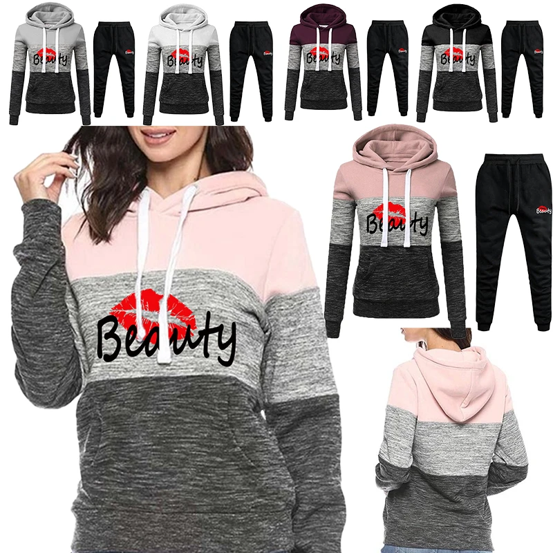 2023 Women's sportswear 2-piece long sleeved tricolor hoodie+sports pants set casual street jogging set men s sportswear casual outdoor jogging track suit autumn and winter zipper hoodie black pants fashion street 2 piece set