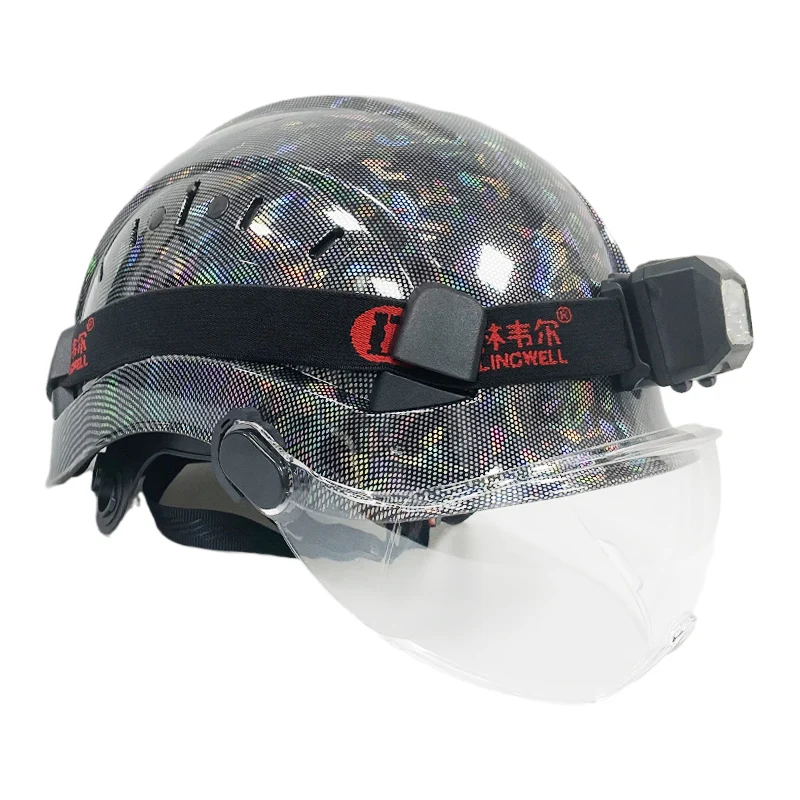Darlingwell Carbon Fiber Color CR06X Safety Helmet With Goggles Led Light CE ABS HardHat Visor ANSI Industrial Work