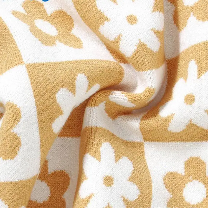 가을 겨울 어린이 의류 패션, 소년 소녀 니트 꽃 긴팔 스웨터,  격자 무늬 풀오버 셔츠, 어린이 따뜻한 상의