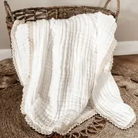 6 Layer Gauze Baby Blanket Lace Swaddle Wrap Soft Cotton Bath Towel Muslin Blanket for Newborn Bedding Items Stroller Bed Cover 2