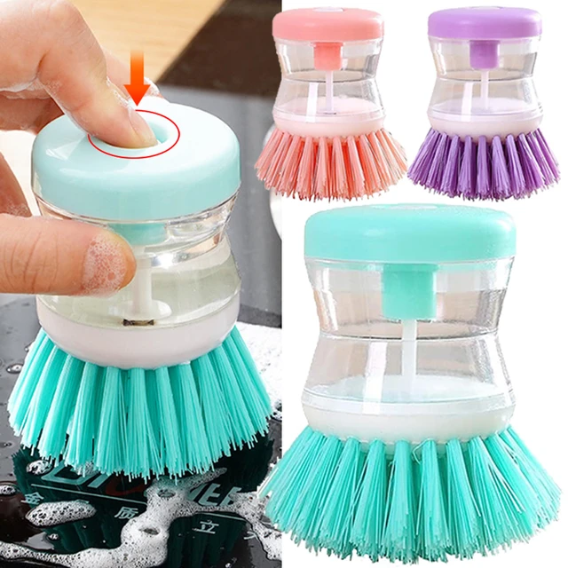 Scrub Brush With Soap Dispenser Brush Dish Washing Kitchen Sink Scrubber  Cleaning Tool With Long Handle House Hold Dish Washer - AliExpress