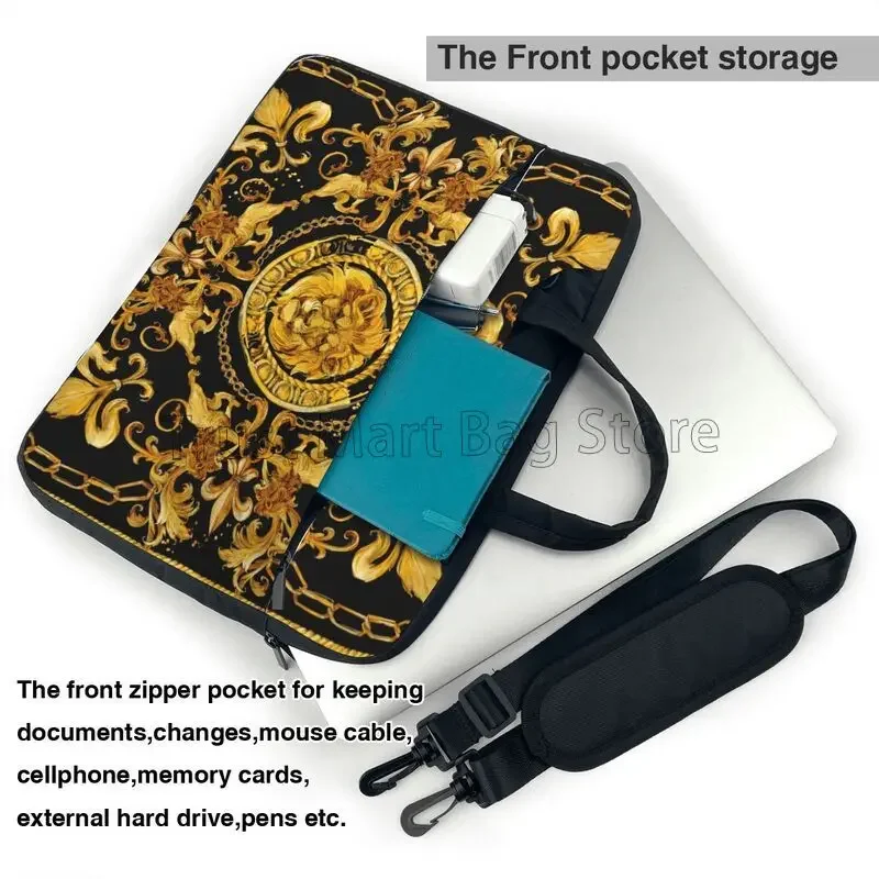 Golden Lion Baroque Pattern Laptop Shoulder Bag Compatible with 13/14/15.6 Inches Laptop Netbook PC Cover Pouch