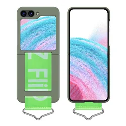 Luxury Wrist Strap Ring Holder Shockproof Case - Slim Matte Finish with Hand Chain Band for Samsung Z Flip 7 (Light Green B)