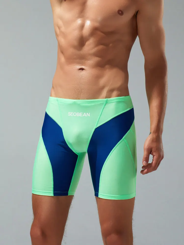SEOBEAN Herren Sport-Badeshorts Schnelltrocknende Mittellange Badehose mit Kordelzug Patchwork Farbblock Bademode für Männer – Detail 16