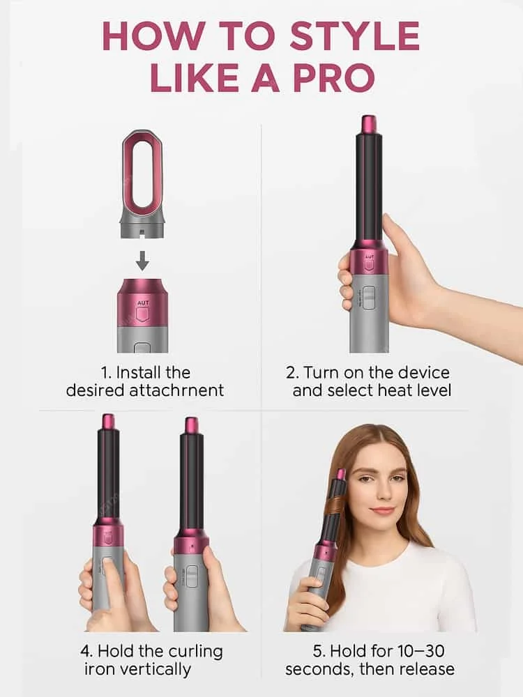 10 5-in-1-Haartrockner, Heißluftkammbürste mit Lockenstab, Haarglätter für Locken, Glätten und Volumen im Salon-Stil – Detail 10