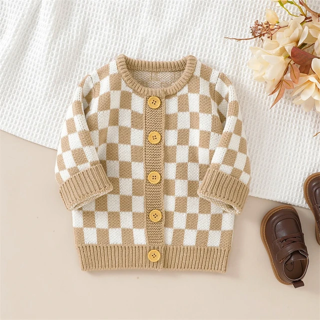 Loalirando Baby Boy Girl Knit Checkerboard Plaid Sweater Romper Pullover Soft Warm Fall Winter Clothes, Infant Unisex, Size: 6-9 Months, Green