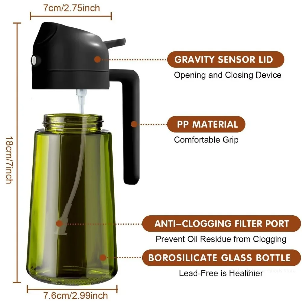 Light-Blocking Dark Green Glass Oil Sprayer - 16oz/470ML Olive Oil Dispenser