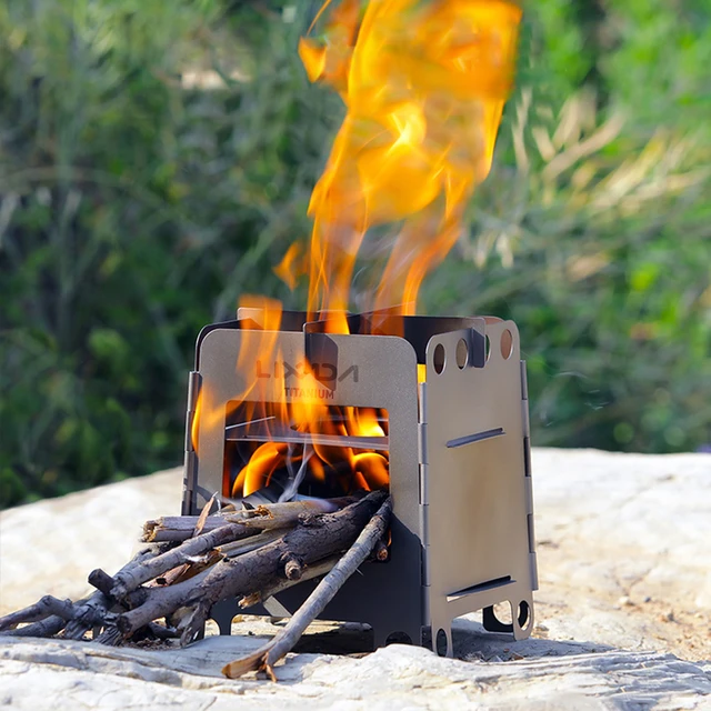Lixada Lightweight Folding Wood Burning Stove Portable Camping Titanium  Stove Pocket Burner Outdoor Picnic Tourist Equipment