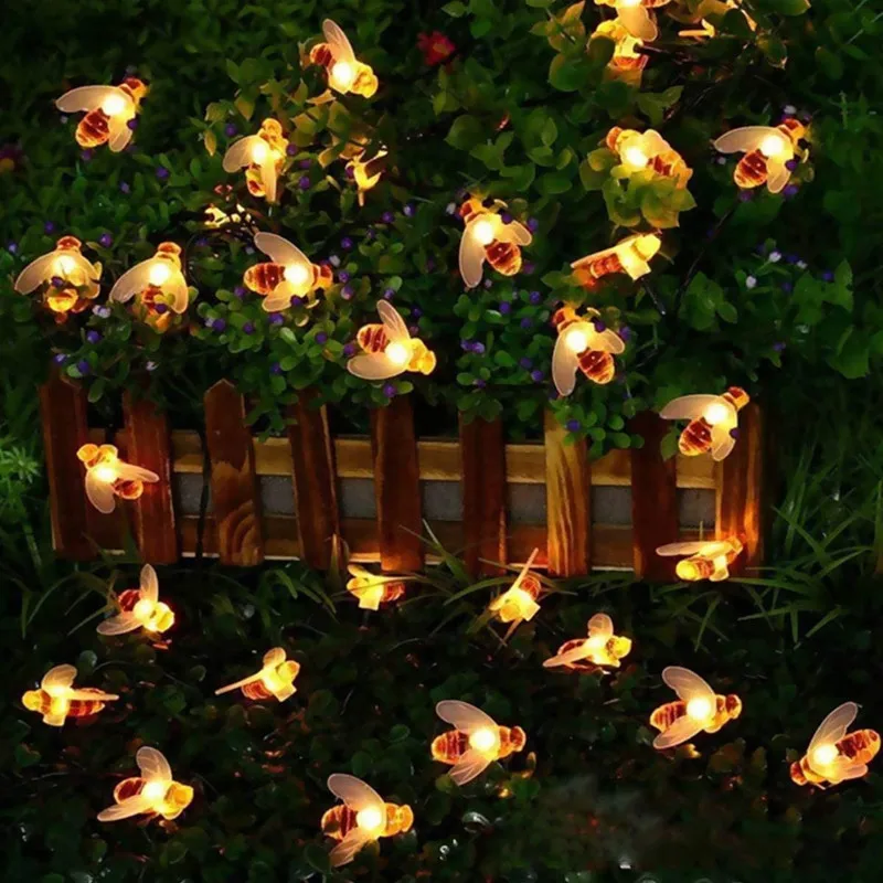 

Cute Honey Bee LED Fairy String Lights Waterproof Outdoor Garland Lights for Garden Fence Patio Christmas Party Decoration