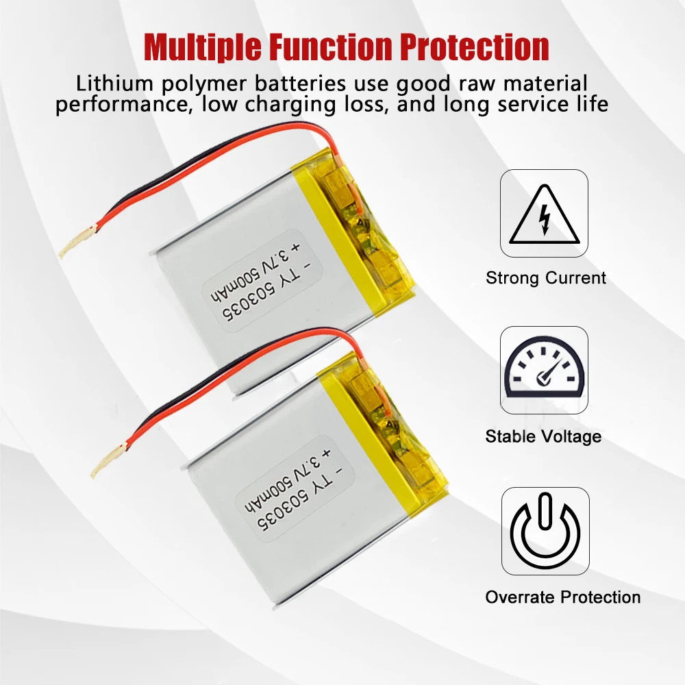 Bateria de Lítio Recarregável para Gravador de Condução Led Bateria Lipo Polímero Gps Alto-falante Bluetooth 3.7v 503035 500mah 10 Pcs - Image 5