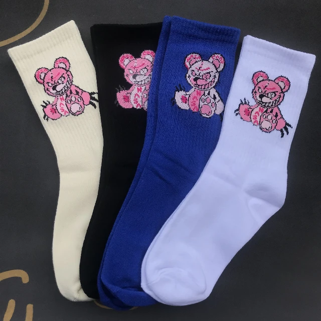 Men's Socks New Trend Bear Ins Spring and Autumn Simple Wild Mid Tube Socks 3Pair/Box Cotton Couple Sports Basketball Socks 3