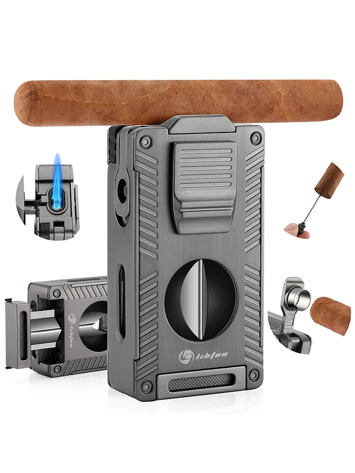 All in One Cigar Torch Lighter with Cutter and Punch