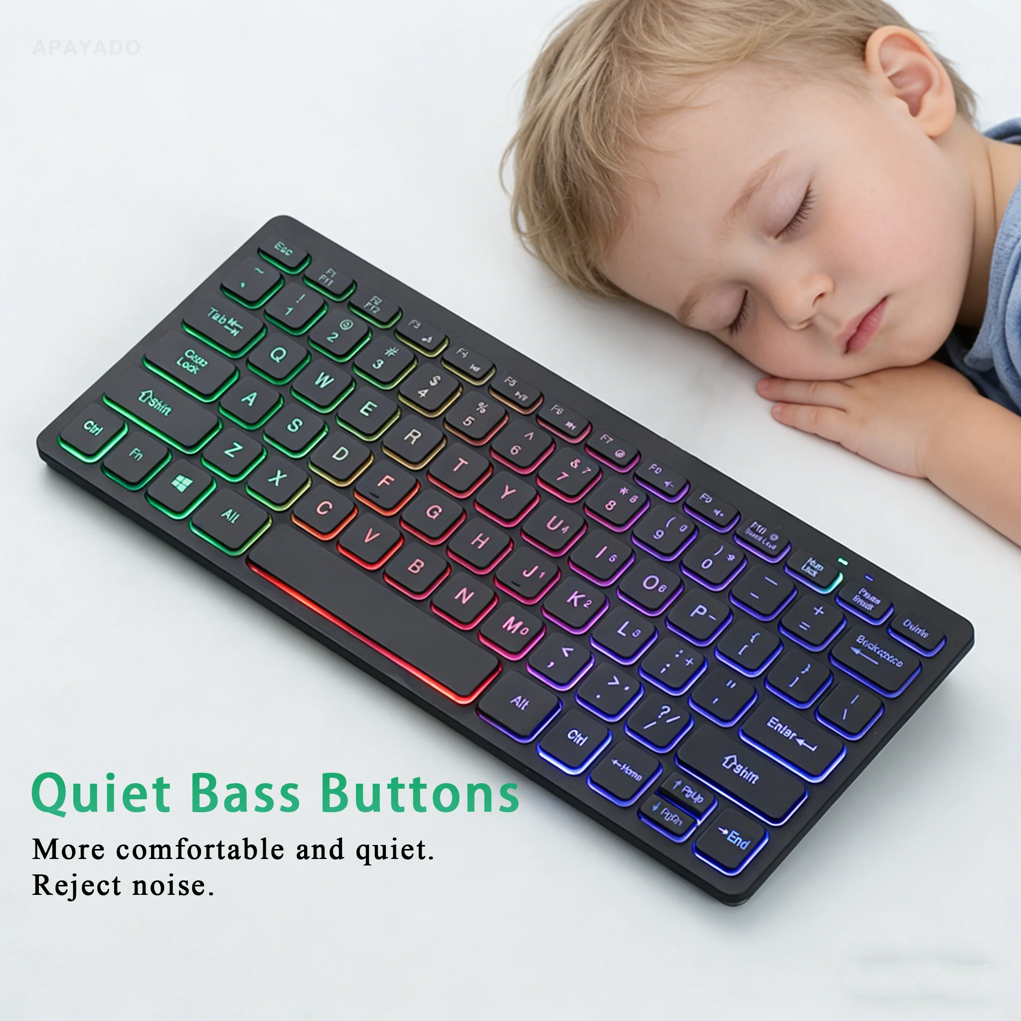 APAYADO K1000 슬림 유선 키보드 78 키 RGB 백라이트 미니 키보드 반투명 키캡 사무실용 조용한 휴대용