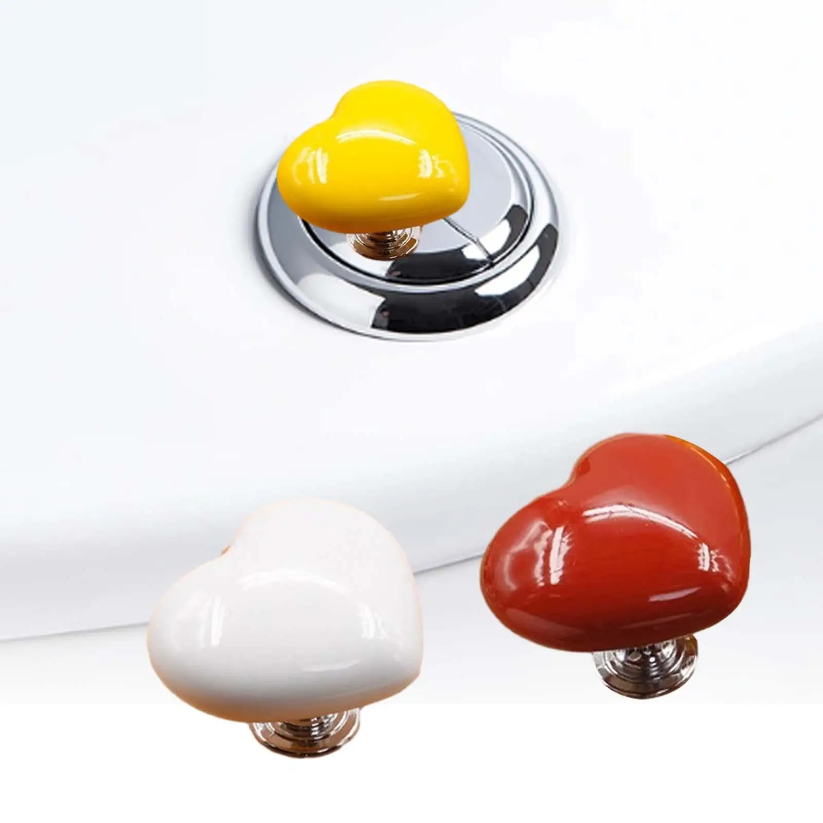 3x Heart Shaped Toilet Press Button Functional Unique Creative Toilet Flush Button for Hotel Room Home Lavatory Bathroom
