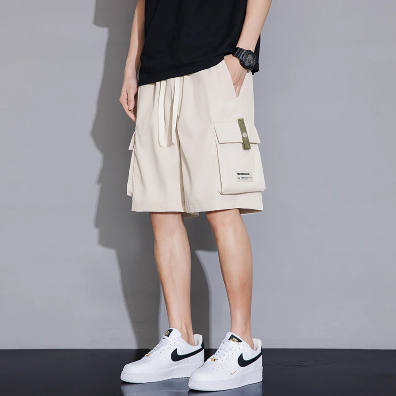 Safari Style Sports Casual Shorts Men's Clothing Loose Straight Summer Thin Stylish Pockets Spliced Basic Solid Color Knee Pants