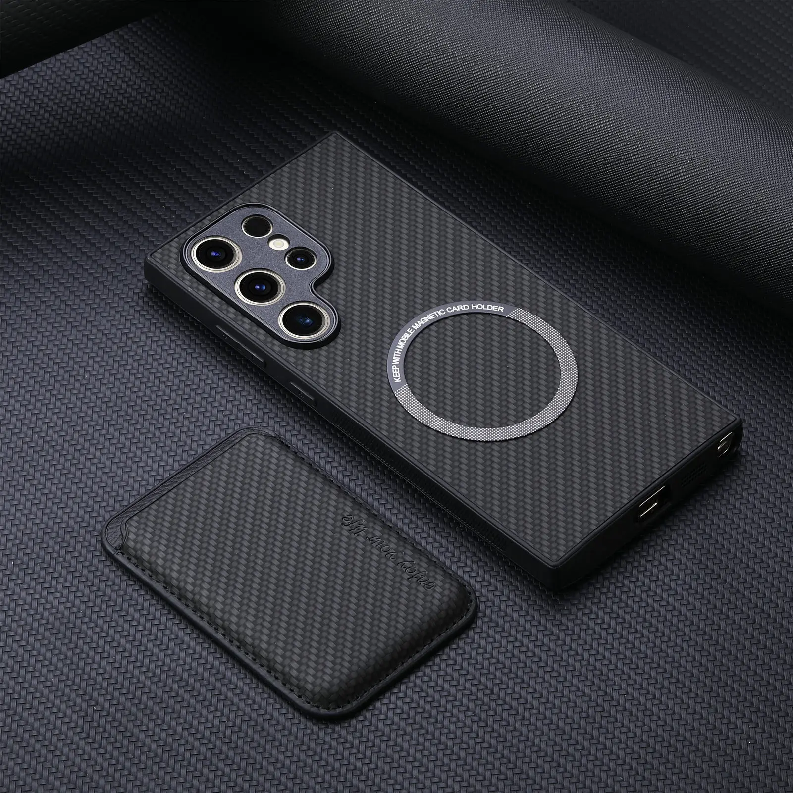 Carbon Fiber Style PU Leather MagSafe Back Cover