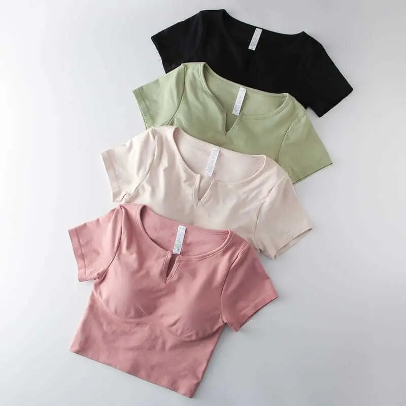 

Кроп-Топ женский, одежда для йоги и спортзала, ударопрочный Быстросохнущий дышащий пикантный спортивный костюм для бега с короткими рукавами, на осень