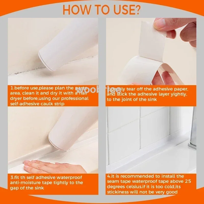PVC Sealing Strip Tape for Bathroom Bath Toilet Kitchen Caulk Tape Self Adhesive Waterproof Wall Sticker Mold Proof Tapes 1 Roll