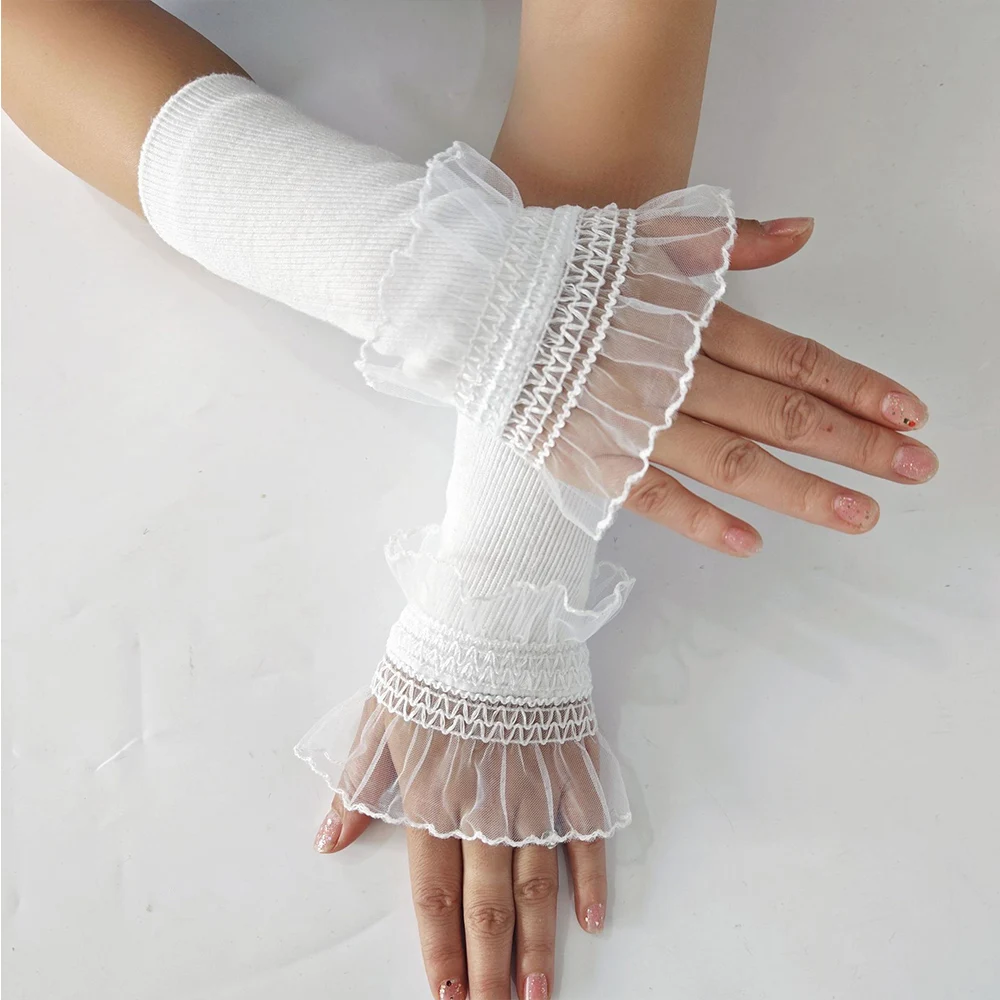 Women Lace Ruffles Cuff Elbow Sleeve Spring Autumn Detachable Fake Sleeve Arm Covers Solid Color Arm Cover Sweater Decorative arm sleeves
