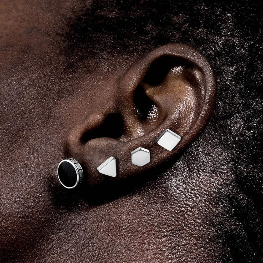 Hiphop Simple Style Triangle Square Earrings For Men Women Smooth Surface Gold Color Geometry Stud Earings Ear Jewelry Trendy