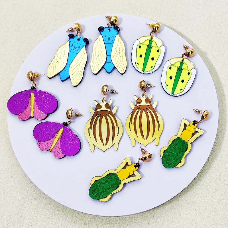 KUGUYS Spiegel-Acryl-Insekten-Ohrringe für Damen, Schmetterlings-Schmuck, Zikaden-Käfer-Accessoires