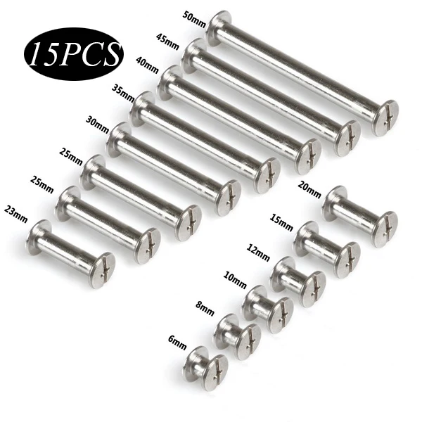 15pcs M5 650mm Steel Flat Round Double Caps Studs Rivets Stud Fastener