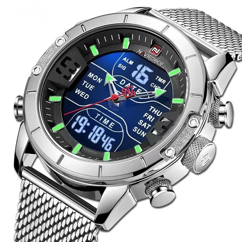 

Dual Display Quartz Watch For Men Luxury Fashion Popular Waterproof Clock Glow Timing Network Steel Strip Men Watch Reloj Hombre