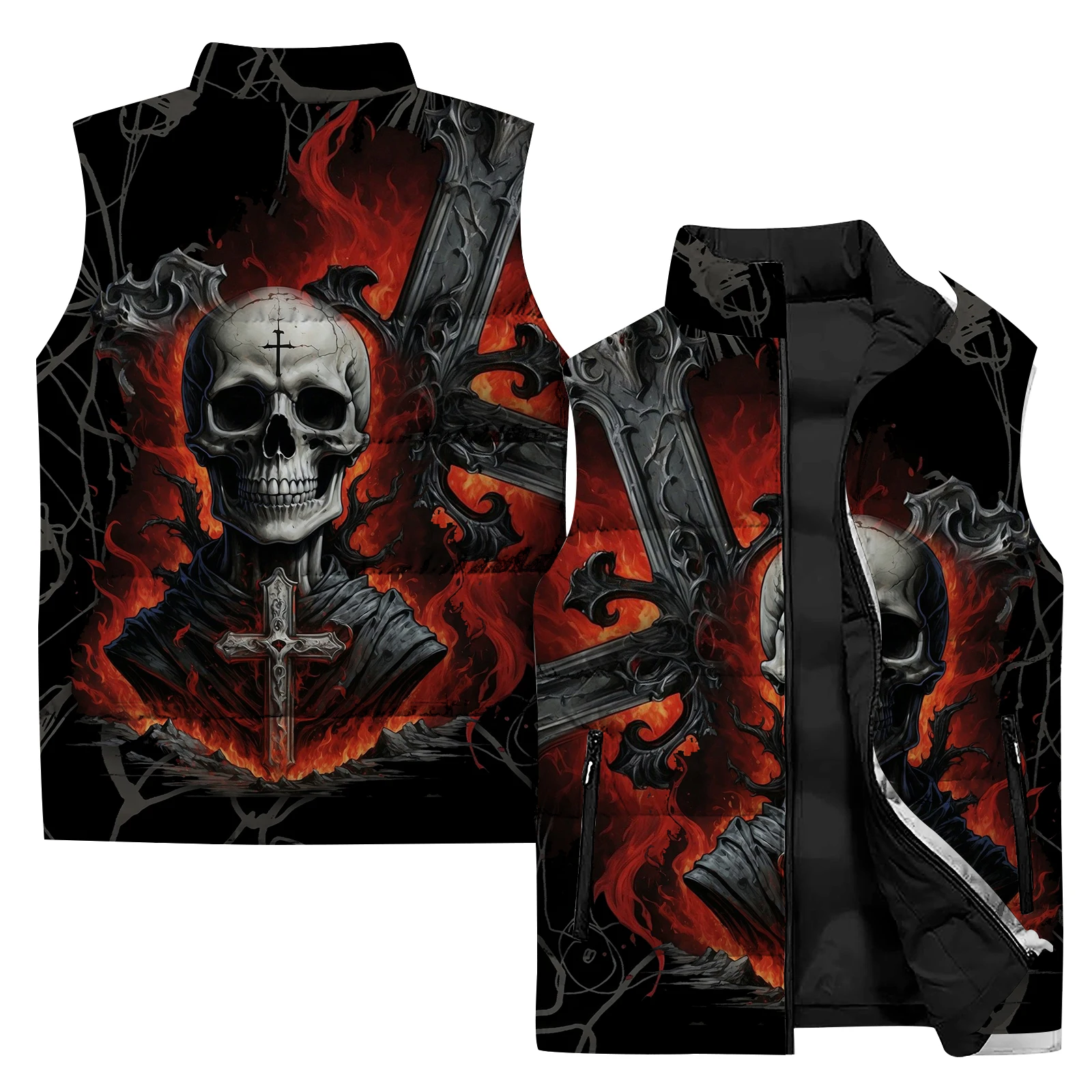 thumbnail image 1 of Chaleco calefactor de esqueleto para hombre, chaquetas de invierno ligeras para hombre, chaquetas de plumón de moda para hombre 2024, chaleco de viento frío cálido y asequible y fresco con calavera, 1 of 4