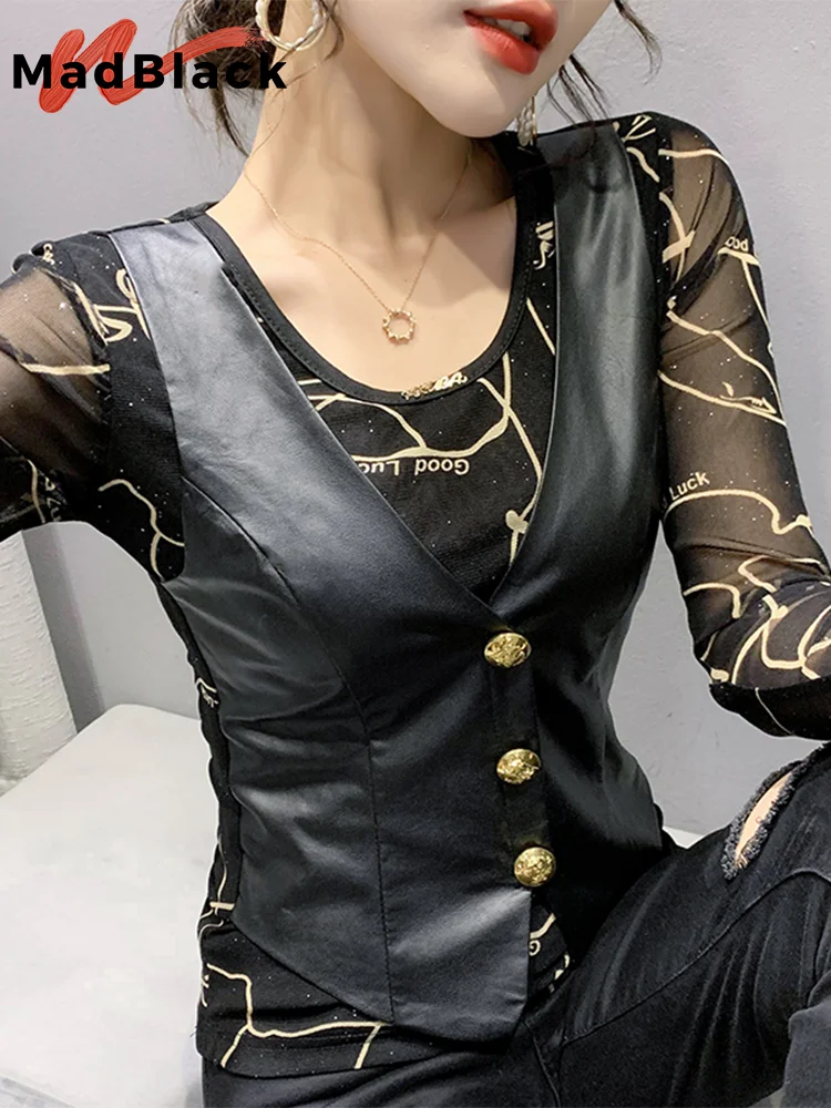 

Женская футболка из искусственной кожи, с длинным рукавом, T42730JM