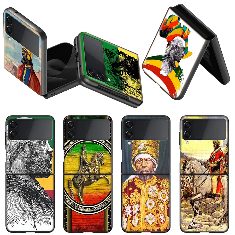 Emperor Menelik Ii Of Etiopia Custodia Adwa Per Samsung Z Flip 5 Flip 4 3 5G Black Hard Cell Phone Galaxy Cover Z Flip 5 4 3 F