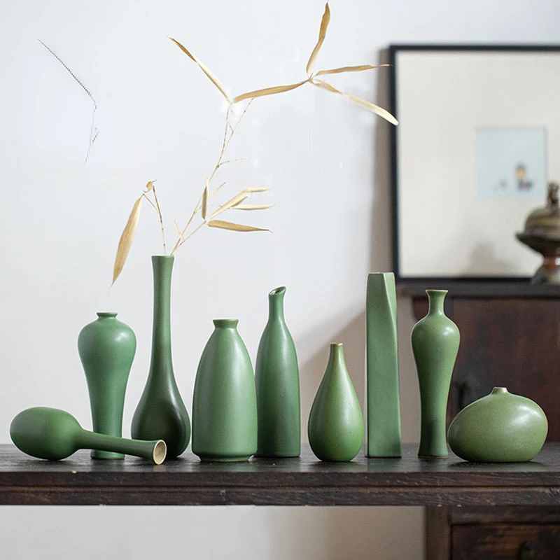 

Green Ceramic Small Vase Zen Chinese Style Home Decoration Simple Dried Flower Flower Pot