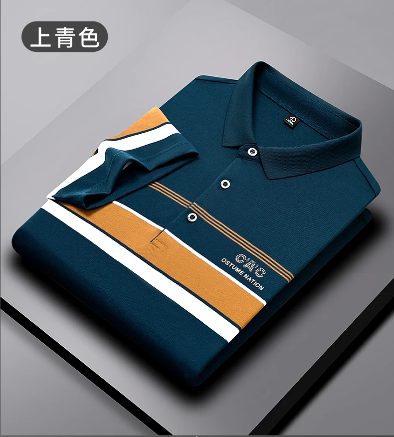Summer New Silk Cotton Men's Breathable Polo Shirt Short sleeved Brand High end Fashion Exquisite Stripe Print Casual T-shirt 20 Sde97aa014de947e5a41c3e1a99615166s
