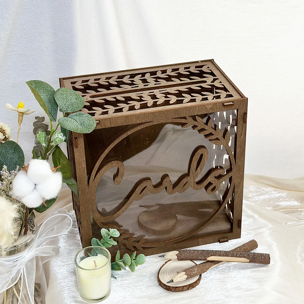 1pcs Light Brown Wedding Card Box for Baby Shower Birthday Graduation Party Decor Rustic Wedding Decorations