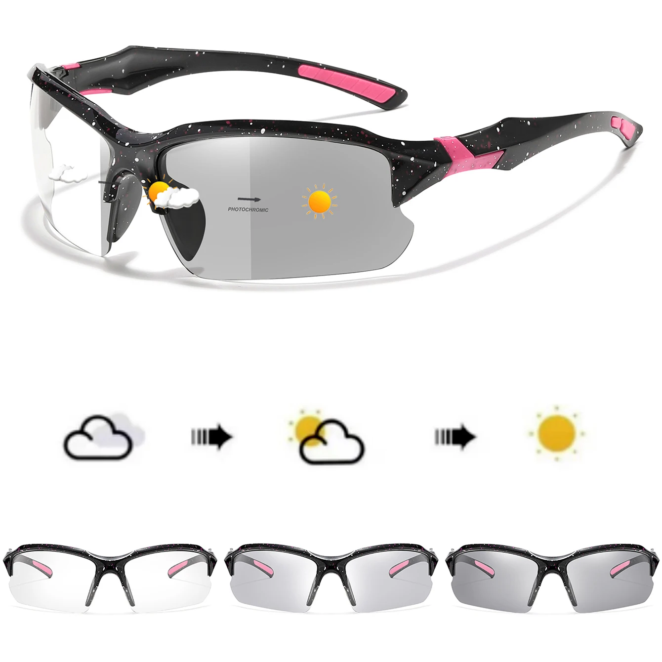 Unisex Photochromic Outdoor Sports Sunglasses - Grey to Clear Transition