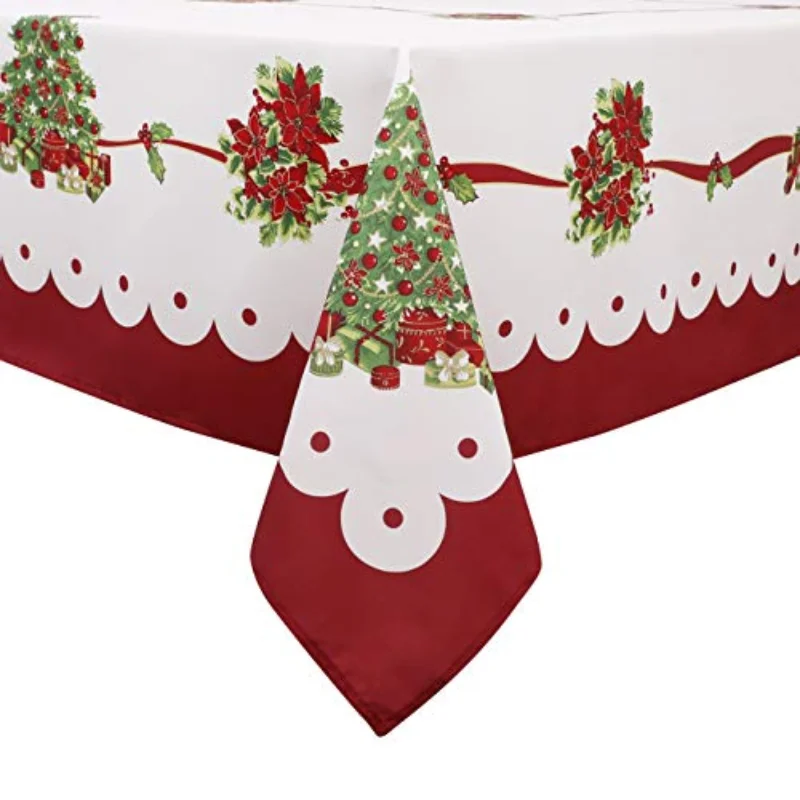 Christmas Floral Printed Tablecloths Stain Resistant Rectangular Festive Tablecloths Home Kitchen Dining Room Decor Party Gifts