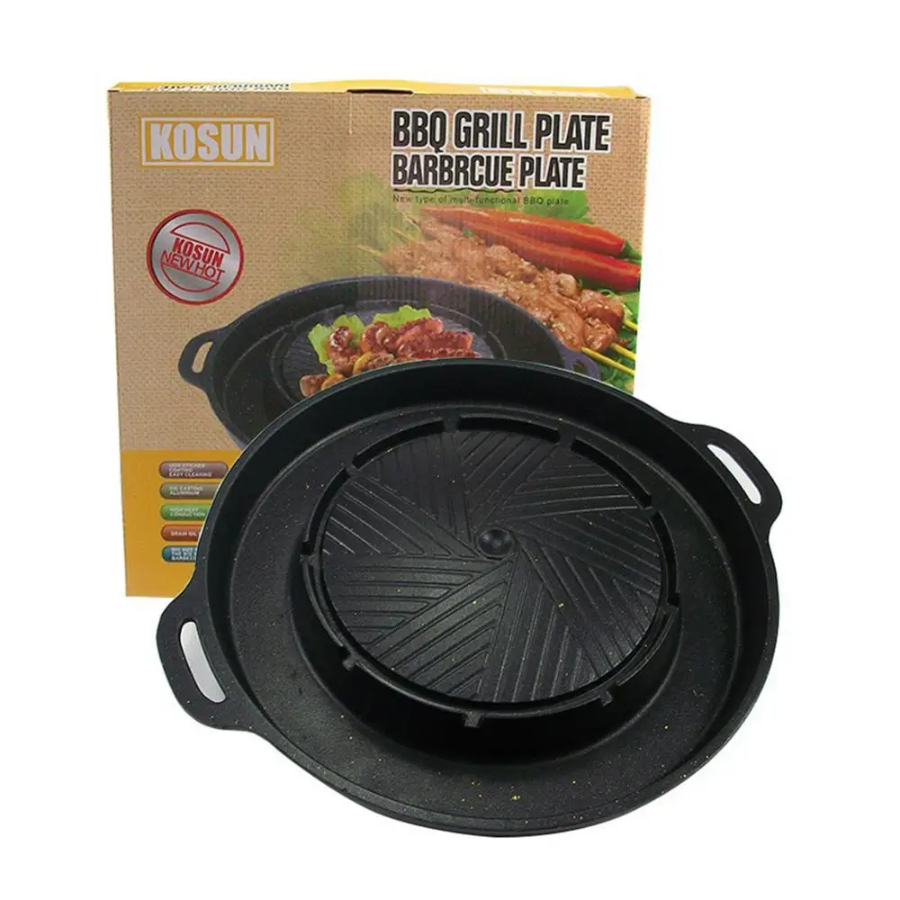 

Korean Cassette Grill Pan Non-stick Aluminum Alloy Round Shabu-grilled Pan Hot Pot Oil Leaking Pan Camping BBQ Grilling Tools