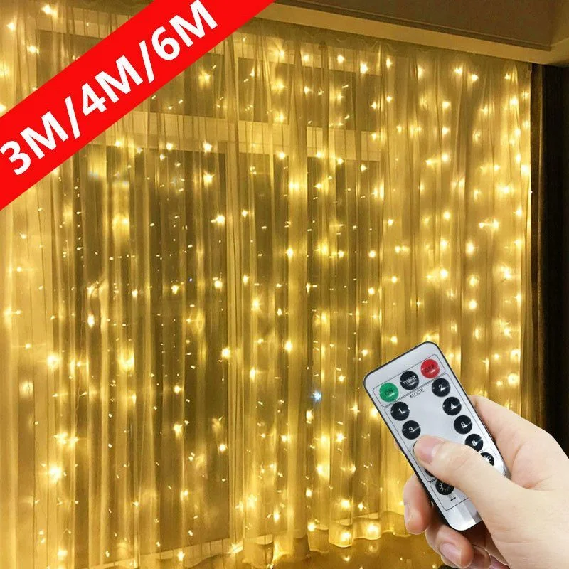 

LED Garland Curtain Lights 8 Modes USB Remote Control Fairy Lights String Wedding Christmas Decor for Home Bedroom New Year Lamp