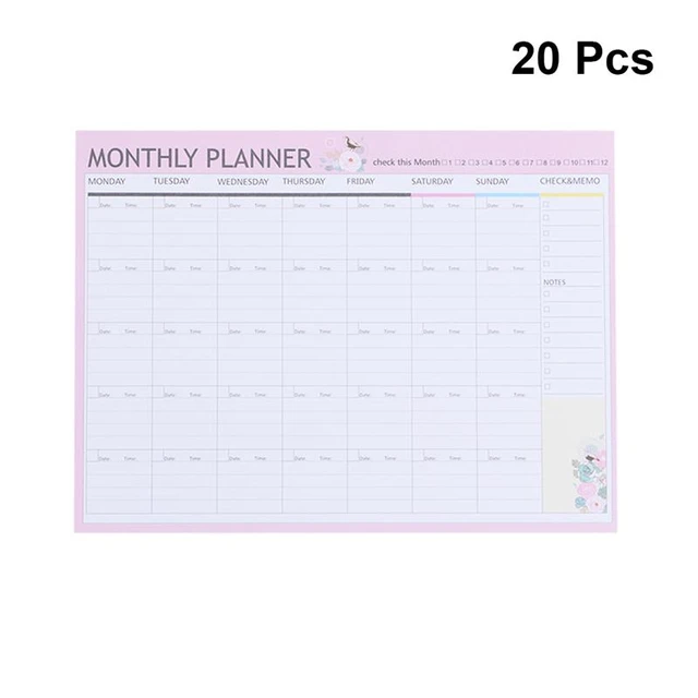 20 Sheets Monthly Planner A4 Decorative Organizer Calendar Schedule  Notebook Candy Weekly Daily Planner Memo Pad(Random Color) - AliExpress