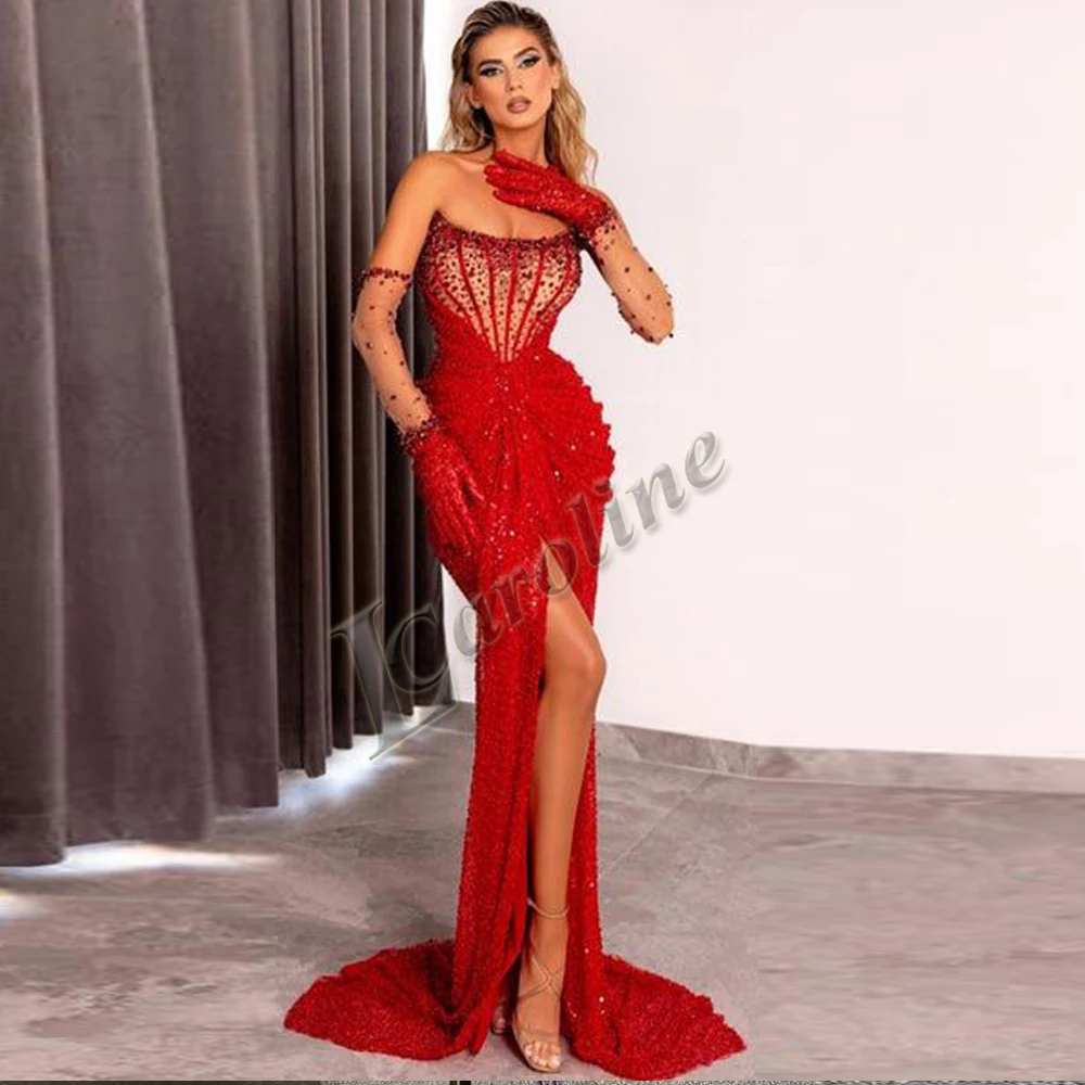Caroline Fashionable Mermaid Evening Dresses for Women Scoop Neck Corset Pleated Saudi Arabric Vestidos De Fiesta Customized
