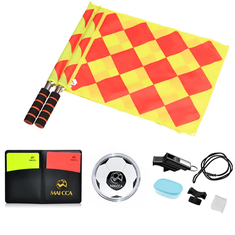 Soccer Referee Flag with Coin Whistle Red and Yellow Card Tools Football Referee Flag Match Set Outdoor Survival Equipment