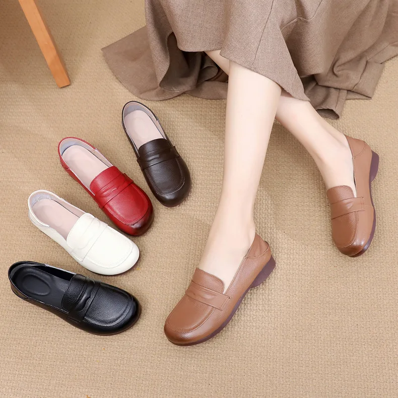 

Кроссовки женские универсальные из натуральной кожи, мягкие повседневные ботинки с круглым носком, удобная летняя обувь, осень