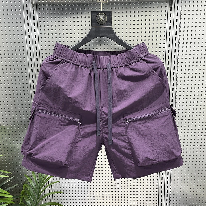 여름 남성 캐주얼 스포츠 반바지 빠른 건조 비치 반바지 다중 포켓 청소년 활동 스타일 중간 허리 스트레이트 레그 그린 컬러