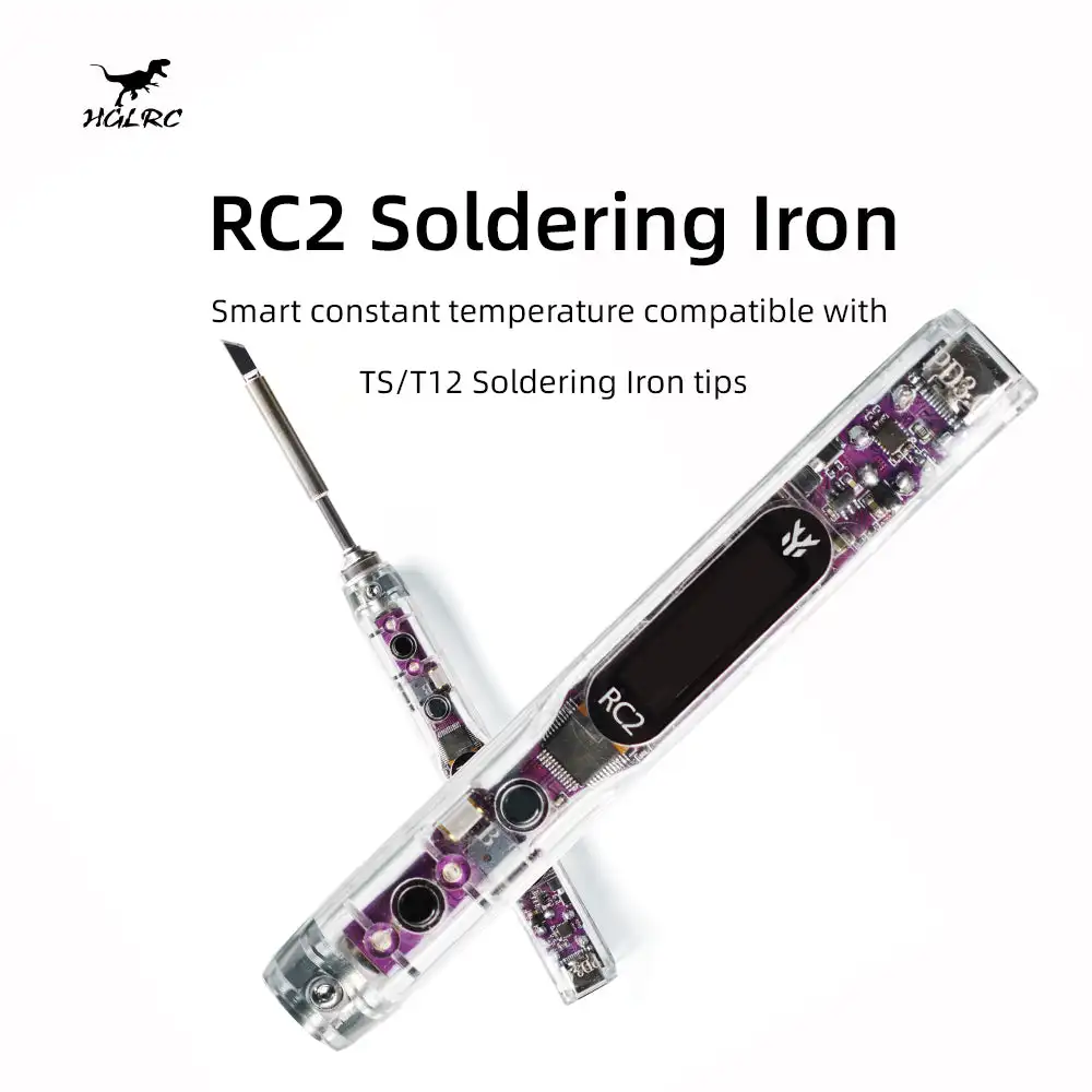 

HGLRC RC2 Soldering Iron OLED HD Display Smart Constant Temperature Compatible with TS / T12 Soldering Lron Tips for FPV Drone