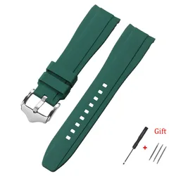 Premium Curved - End Silicone Watch Band - Waterproof Rubber Strap, 20mm & 22mm - 22mm (Dark Green)
