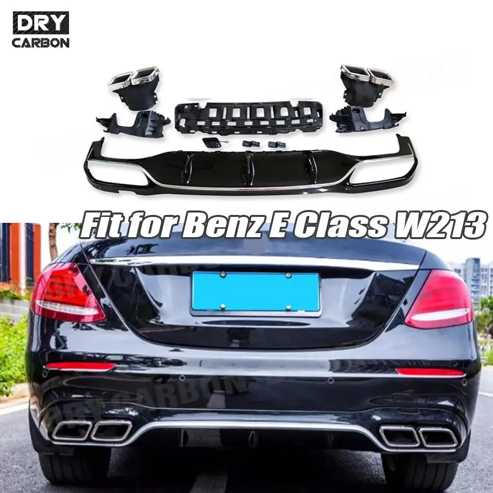 

ABS Rear Bumper Lip Diffuser Spoiler with Exhaust Tips for Benz E Class W213 E200 E260 E300 2017 2018 2019 E63 Style Diffuser