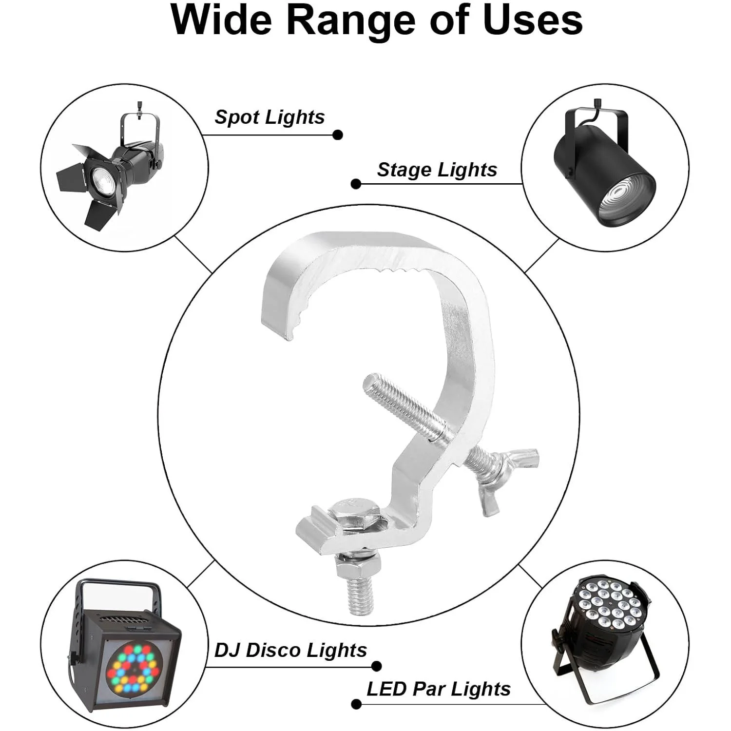 1.65-2.36 inch Stage Light Clip Hook Aluminum Truss C-Clamp, Heavy Duty Stage Li