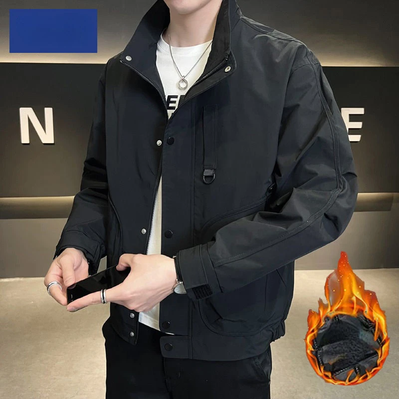 Men Clothes Autumn Winter Bomber Jacket Cotton-padded Jacket Zipper Pocket Military Windbreaker Stand-up Collar Coats Korean Top