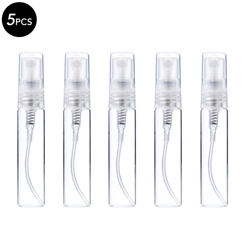 

5Pcs 3ml 5ml 10ml Perfume Dispensing Bottle Samples Transparent Glass Empty Refillable Fine Mist Sprayers Mini Spray Travel