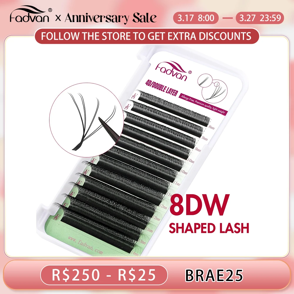 Fadvan 8D W Shape Lashes Extension Two Tips 4D Premade Fan Eyelash Faux Mink Makeup Supplies w shape lashes extension 3d premade volume fan eyelash makeup supplies w style individual lash 12 rows easy fan eyelash mix 8 14